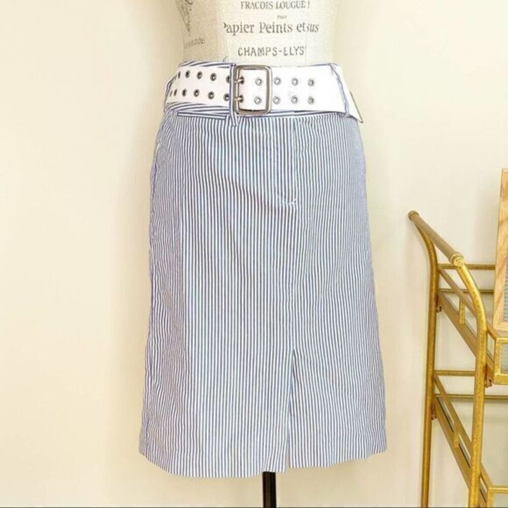 TOMMY HILFIGER Blue Striped Midi Pencil with Belt US 4